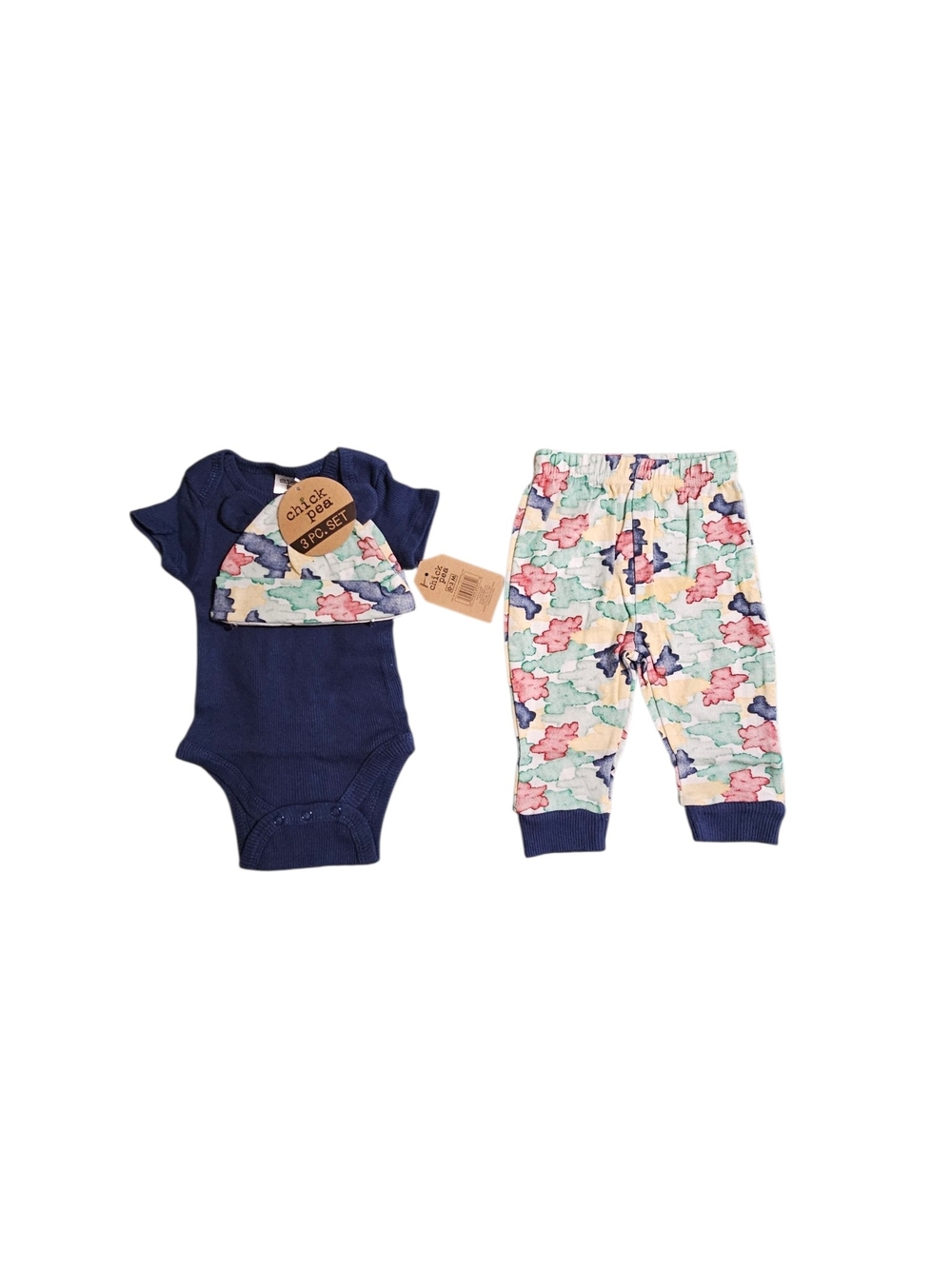 chick pea Navy & Multicolor Baby Hat, Top & Accessory Set - Picture 2 of 4